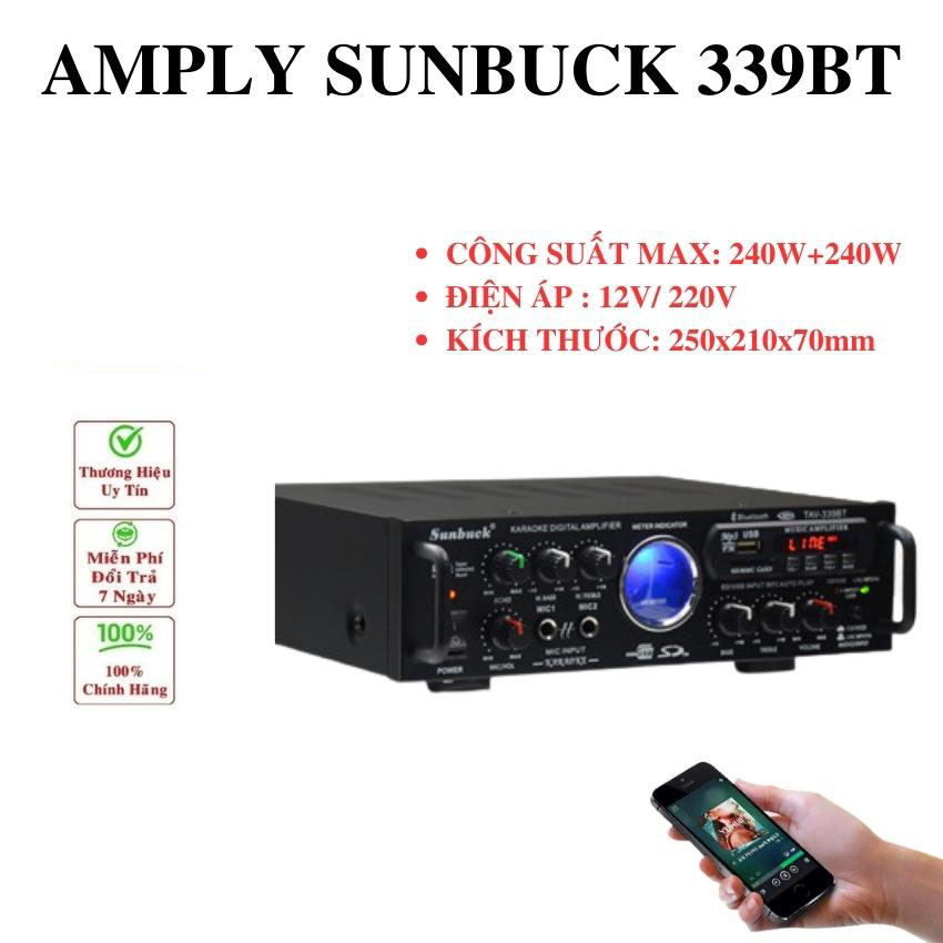 Amly bluetooth , amply karaoke bluetooth Sunbuck 339bt, đánh nhạc cực hay dùng điện 12v hoặc 220v Hot