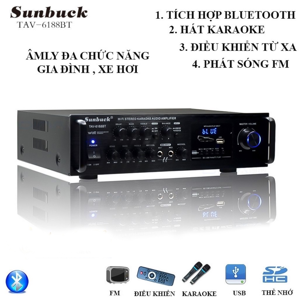  Amply SUNBUCK 6188BT karaoke Bluetooth Hát Karaoke Gia Đình,trên ô tô cao cấp