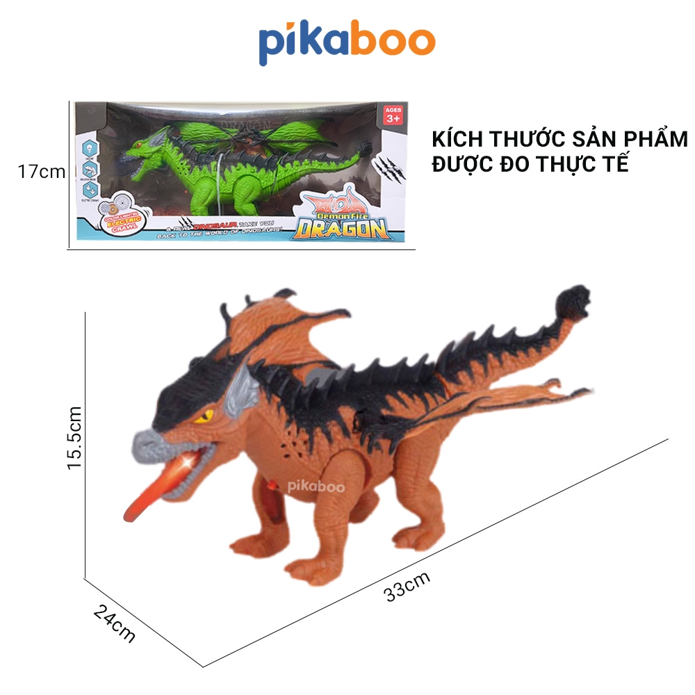 Đồ chơi mô hình rồng phun lửa cao cấp Pikaboo chân và đuôi di chuyển có đèn và âm thanh chất liệu nhựa an toàn Hot