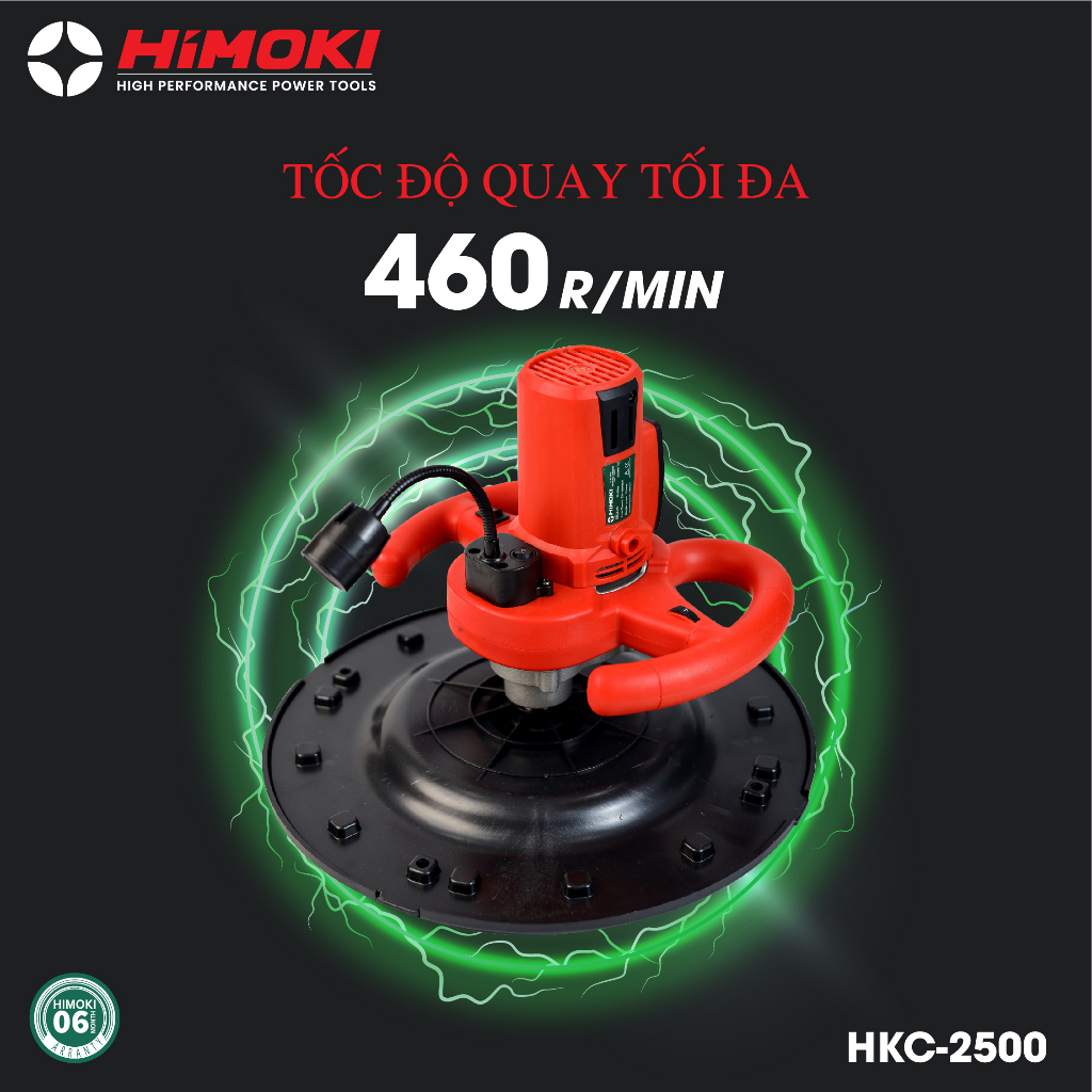 Máy xoa vữa trát tường HIMOKI HKC - 2500 công suất 2500w Hai tay cầm có dèn led xoay 360 độ 6 cấp độ chỉnh lực Cao Cấp