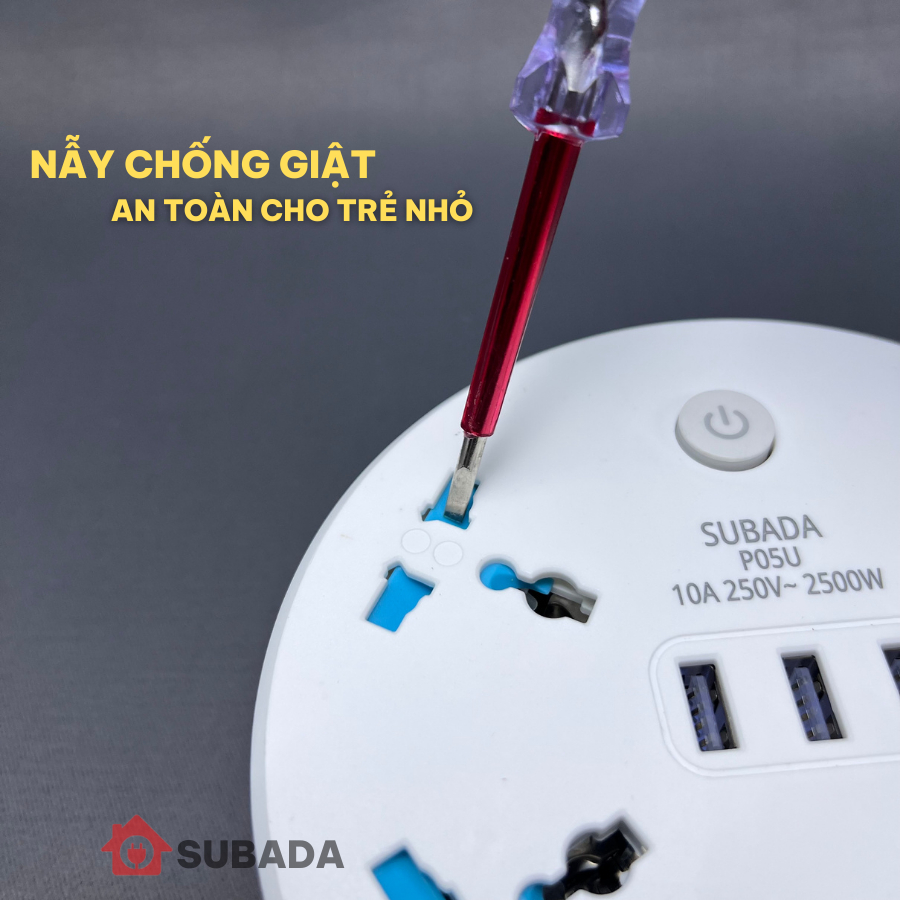 Ổ cắm điện đa năng SuBaDa 2500w 3 cổng USB tiện lợi chống giật chịu nhiệt độ cao dây dài 1,9 - 3,8m quấn gọn gàng OD18 Hot