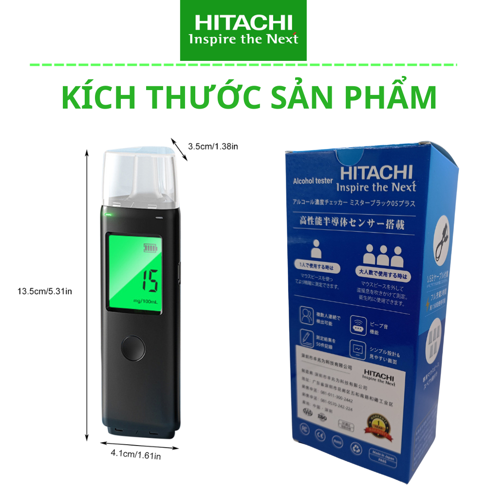 Máy thổi nồng độ cồn Hitachi , Máy đo nồng độ cồn Nhật Bản đạt chuẩn 99% ROHS chính hãng Cao Cấp
