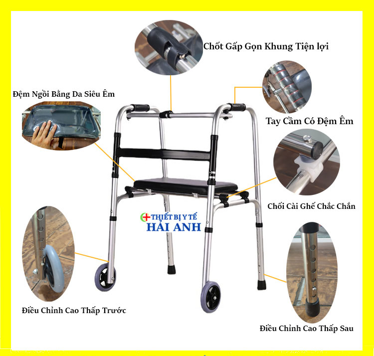 Khung Tập Đi Cho người Gi&agrave; C&oacute; B&aacute;nh Xe C&oacute; Ghế Ngồi H&agrave;ng Nhập Khẩu Cao Cấp