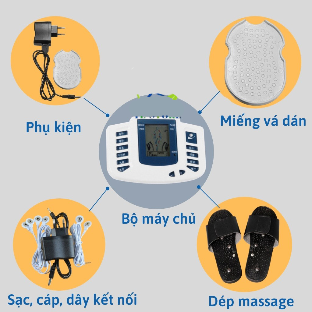 Máy massage body xung điện 16 miếng dán và dép massage