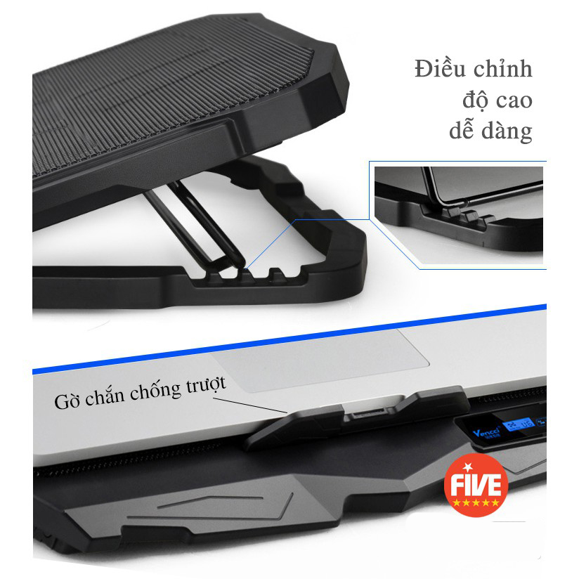 Đế Tản Nhiệt Laptop C&ocirc;ng Suất Cao Mạnh Mẽ &Ecirc;m Du M&agrave;n H&igrave;nh LED Điều Khiển 6 Cấp Độ