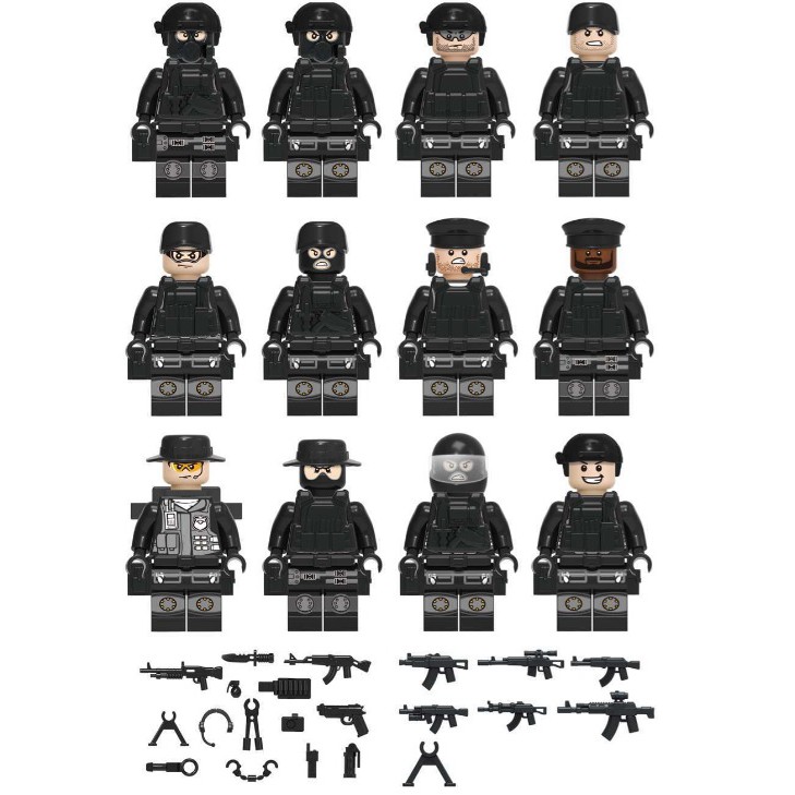 Bộ Lego Lắp R&aacute;p M&ocirc; H&igrave;nh 12 Nh&acirc;n Vật Military Police v&agrave; 1 &Ocirc; T&ocirc; SWAT