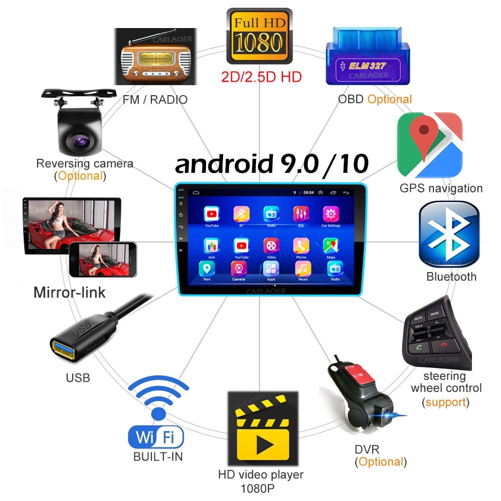 Màn hình DVD xe hơi Android cho xe hơi Kết nối WiFi Internet Điều hướng Camera lùi Giải trí đa phương tiện AHD Hot