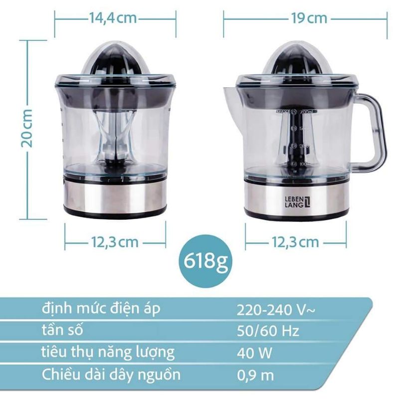 M&aacute;y vắt cam 2 chiều LEBENLANG 0.7l - LB389 Thương Hiệu Đức