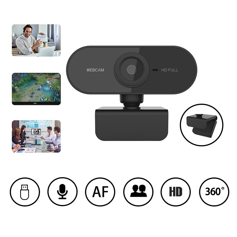 Webcam Kẹp 1080  M&aacute;y T&iacute;nh Hỗ Trợ Học Trực Tuyến T&iacute;ch Hợp Mic