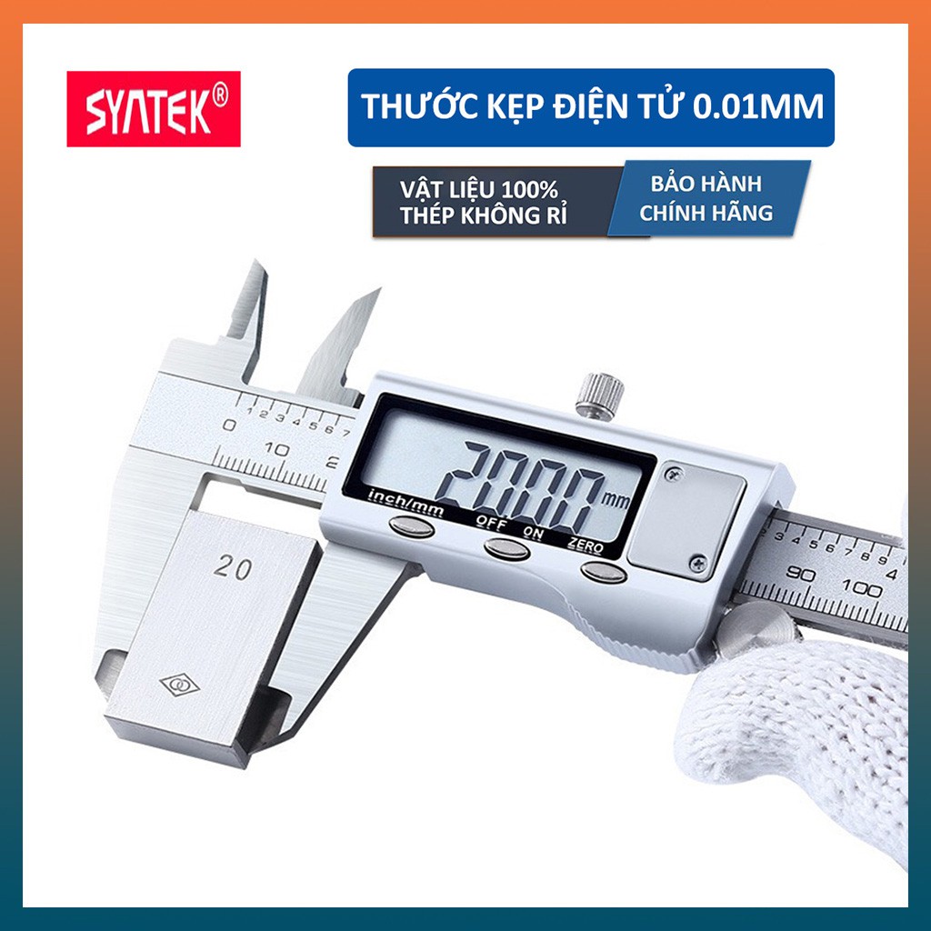 Thước kẹp điện tử 150mm th&eacute;p hợp kim kh&ocirc;ng rỉ m&agrave;n h&igrave;nh LCD Syntek