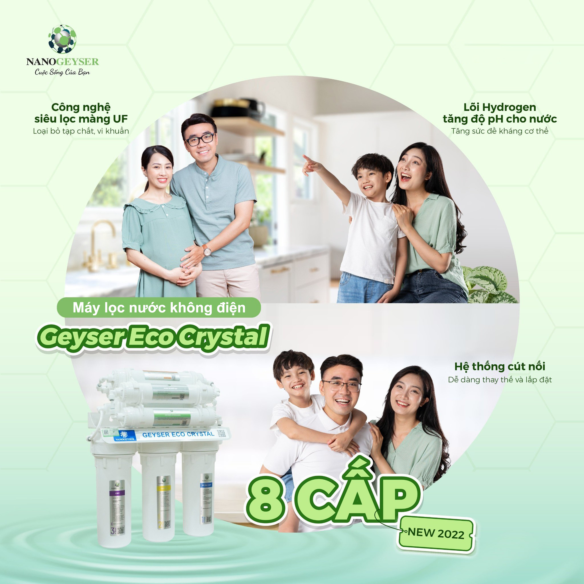 M&aacute;y lọc nước Nano Geyser ECO CRYSTAL, C&ocirc;ng nghệ m&agrave;ng lọc Nano, Bảo h&agrave;nh 5 năm Hot