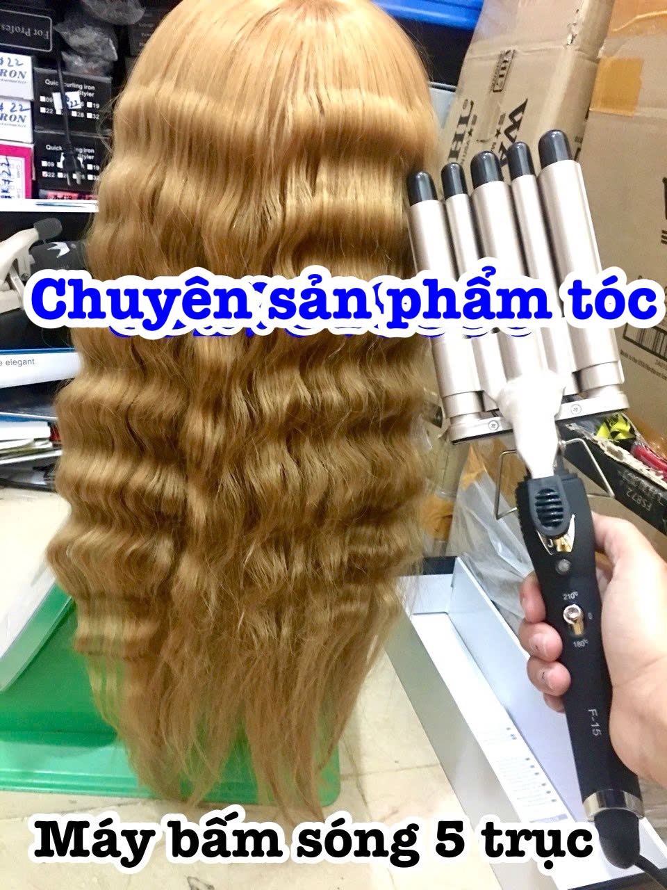 M&aacute;y uốn t&oacute;c 5 trục F15 H&agrave;n Quốc - Điều chỉnh nhiệt độ 80-210 độ C, m&agrave;n h&igrave;nh hiển thị, thiết kế 5 ống tạo s&oacute;ng Hot
