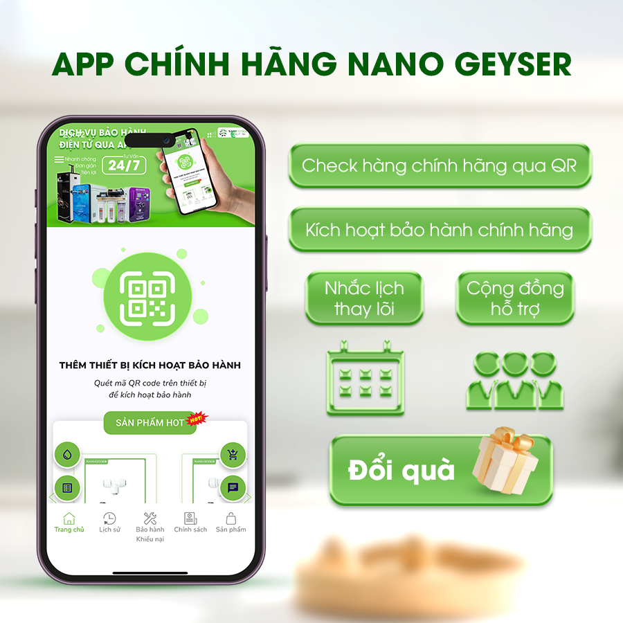 M&aacute;y lọc nước Nano Geyser ECO CRYSTAL, C&ocirc;ng nghệ m&agrave;ng lọc Nano, Bảo h&agrave;nh 5 năm Hot