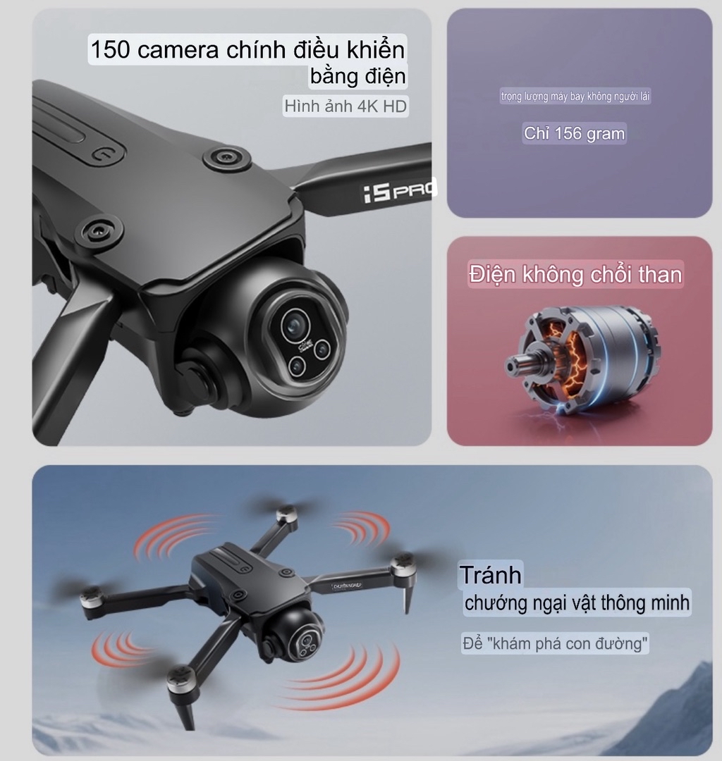 Flycam i5 Pro động cơ không chổi than , camera to , có 2 camera Hot
