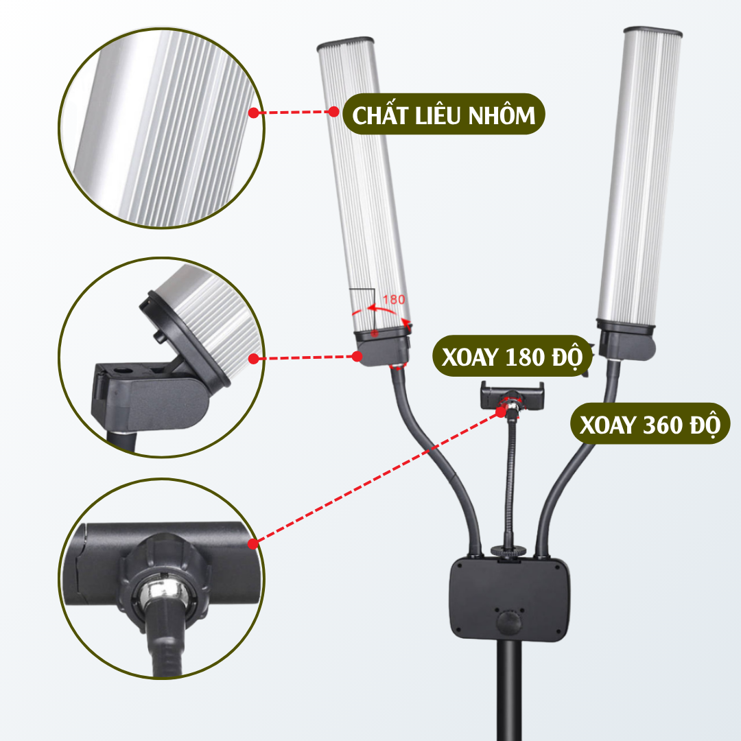 Đ&egrave;n 2 R&acirc;u Trợ S&aacute;ng Spa HULAKO Trợ S&aacute;ng Livestream, Phun Xăm, Spa, Điểu Chỉnh 3 M&agrave;u S&aacute;ng, 2 nh&aacute;nh linh hoạt, ch&acirc;n cao cấp Hot