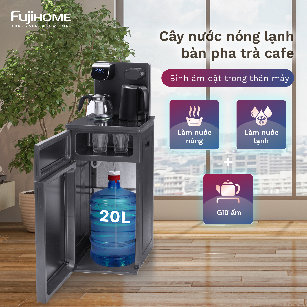 C&acirc;y nước B&agrave;n pha Tr&agrave;, Cafe n&oacute;ng lạnh FUJIHOME, c&acirc;y nước n&oacute;ng lạnh b&igrave;nh h&uacute;t &acirc;m dispenser water Hot