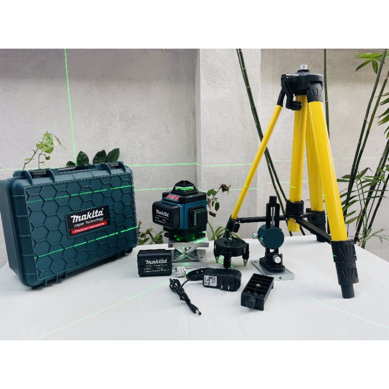 M&aacute;y c&acirc;n bằng laser tia xanh MAKITA 16 3D c&acirc;n mực bắn cốt tia laze n&eacute;t chuẩn k&egrave;m ch&acirc;n 1m2 v&agrave; gi&aacute; treo tường