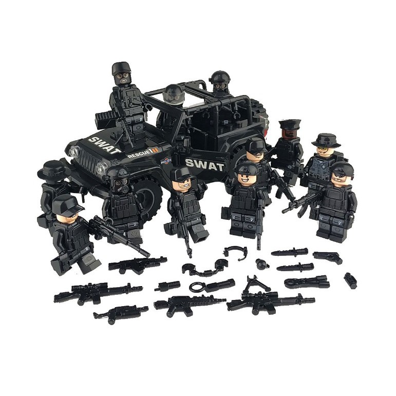Bộ Lego Lắp R&aacute;p M&ocirc; H&igrave;nh 12 Nh&acirc;n Vật Military Police v&agrave; 1 &Ocirc; T&ocirc; SWAT