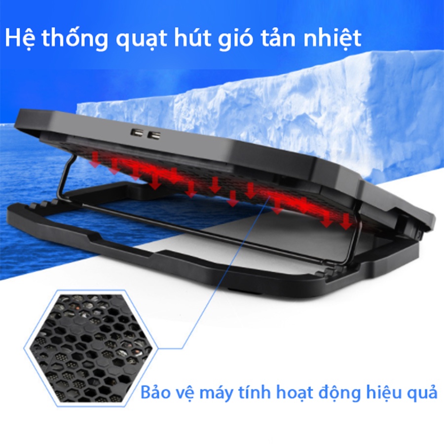 Đế Tản Nhiệt Laptop C&ocirc;ng Suất Cao Mạnh Mẽ &Ecirc;m Du M&agrave;n H&igrave;nh LED Điều Khiển 6 Cấp Độ
