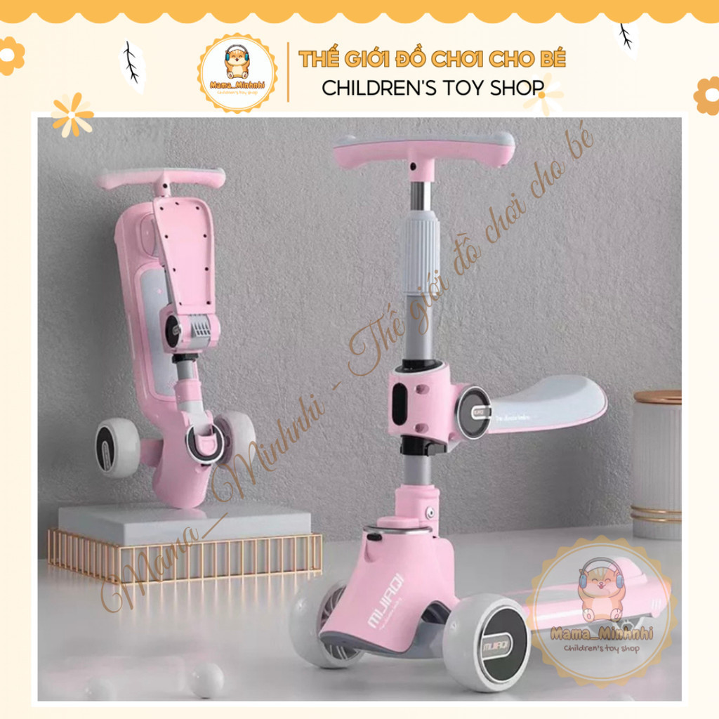 Xe scooter cho b&eacute; trượt v&agrave; ch&ograve;i ch&acirc;n trẻ em c&oacute; ghế ngồi 3 in 1 gấp gọn c&oacute; nhạc đ&egrave;n HOT