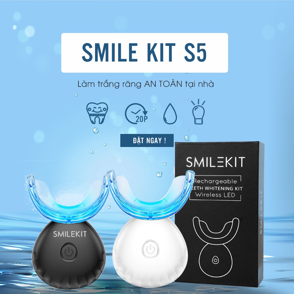 Máy tẩy trắng răng SMILEKIT PRO S5 cao cấp - Thân máy cảm ứng hồng ngoại, hệ thống 16 đèn ánh sáng xanh + 4 bút GEL
