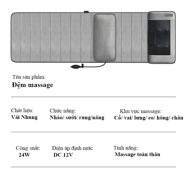 Đệm Massage Toàn Thân RULAX Đa Điểm Rung Kèm Gối Massage Điều Khiển Tiếng Việt Cao Cấp
