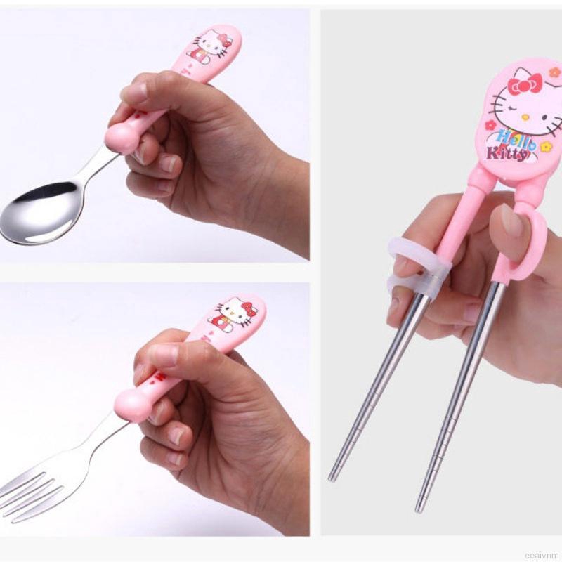Bộ đũa + muỗng + nĩa 3 món bằng thép không gỉ tiện dụng dành cho bé tập ăn Cao Cấp