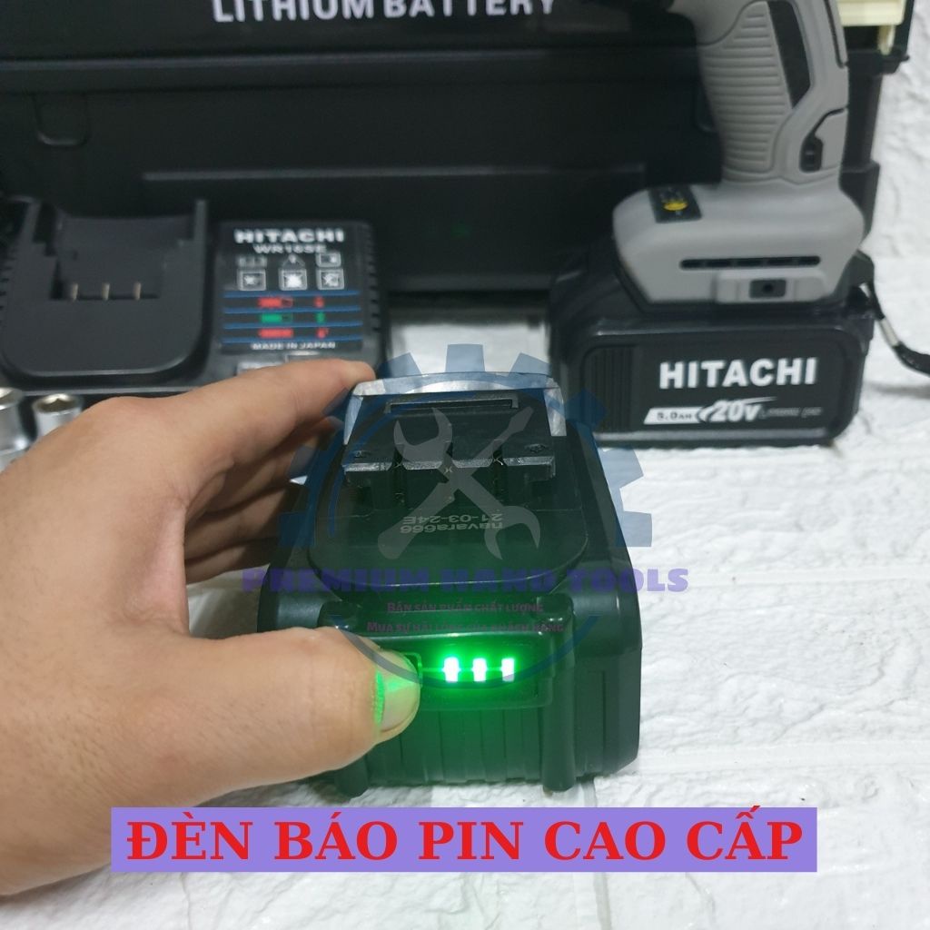 Máy Siết Bulong HITACHI 20V  không chổi than  2 pin 10 cell Tặng kèm bộ phụ kiện đầy đủ 