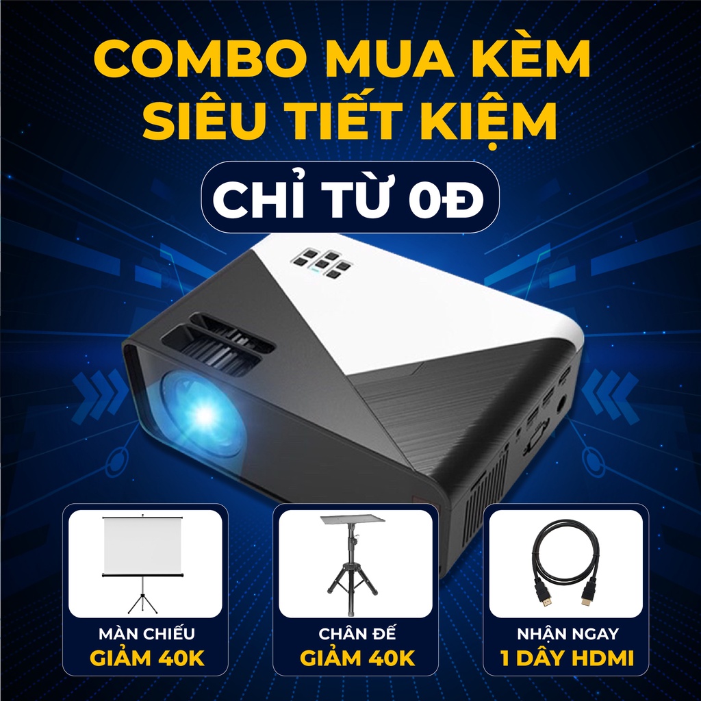 Máy Chiếu Mini Aluh Smart FullHD 1080p, Xem phim bóng đá, Tặng dây hdmi
