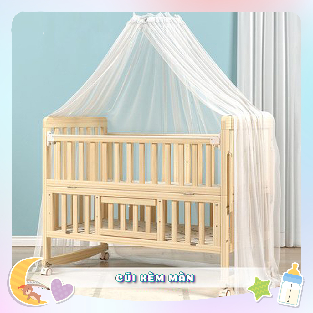 Cũi n&ocirc;i gỗ trẻ em 2 tầng đa năng GENMAMA , n&ocirc;i cũi cho b&eacute; th&ocirc;ng minh 6 chế độ (bảo h&agrave;nh 24 th&aacute;ng) c&oacute; b&aacute;nh xe Hot