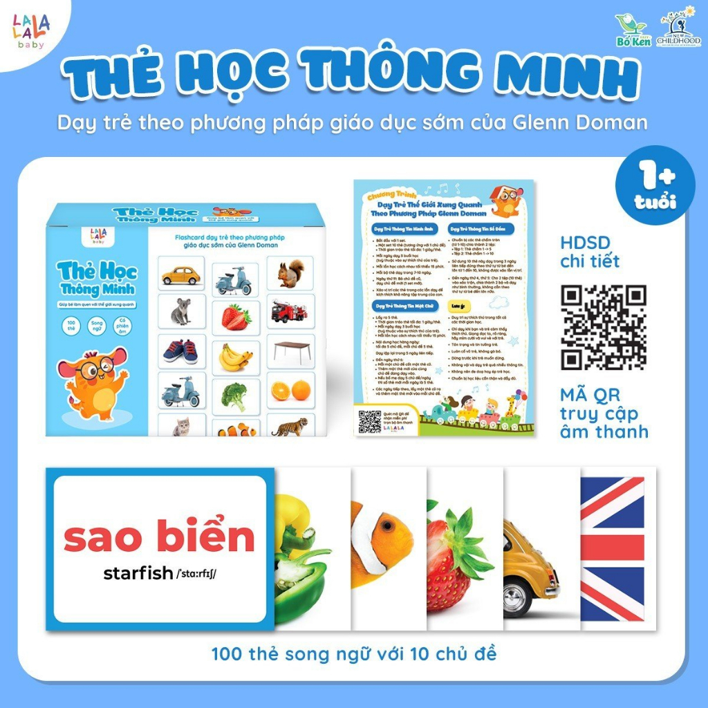 Bộ Thẻ Học Glenn Doman - Thương hiệu LALALA BABY Song ngữ Anh Việt - Thế Giới Xung Quanh 100 thẻ Hot