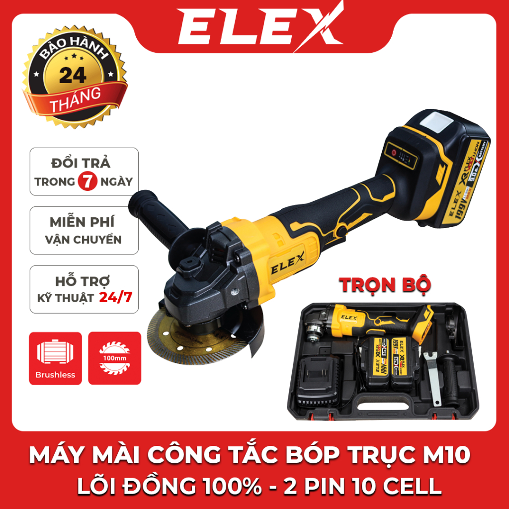 M&aacute;y Cắt M&agrave;i Pin Cầm Tay ELEX 199V Kh&ocirc;ng Chổi Than  L&otilde;i đồng 100% Cao Cấp