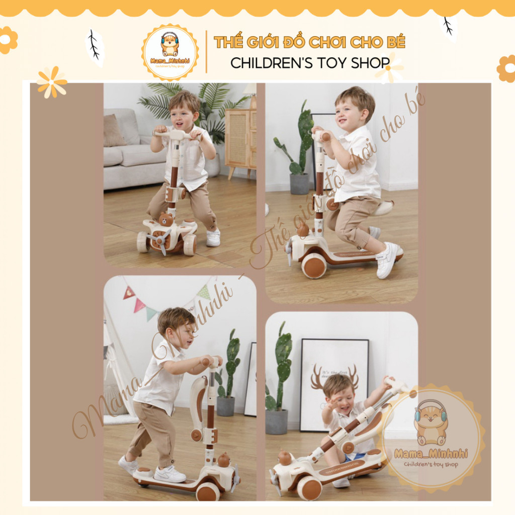 Xe scooter cho b&eacute; trượt v&agrave; ch&ograve;i ch&acirc;n trẻ em c&oacute; ghế ngồi 3 in 1 gấp gọn c&oacute; nhạc đ&egrave;n HOT