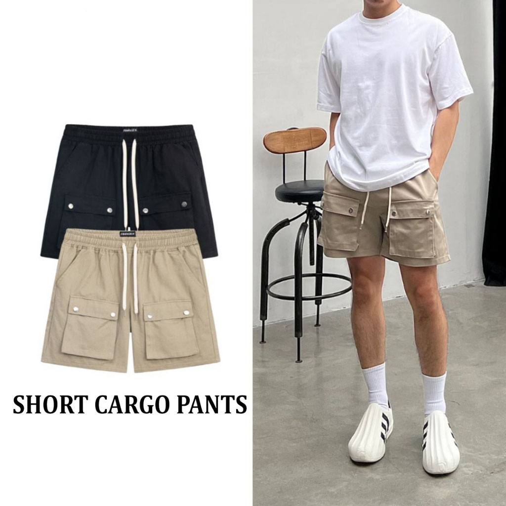 Quần Short Đ&ugrave;i Nam Nữ T&uacute;i Hộp C&uacute;c Bấm Vải Kaki H&agrave;n Quốc