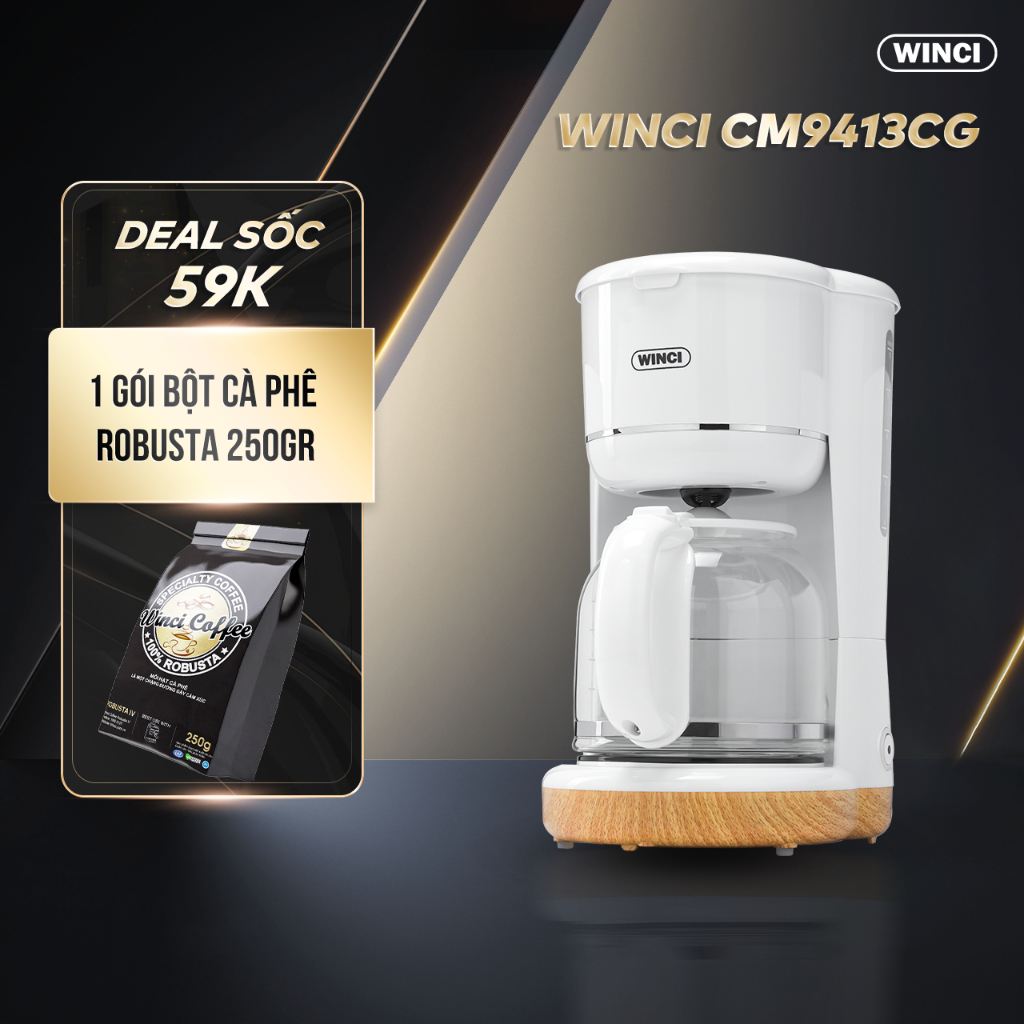 Máy Pha Cà Phê Nhỏ Giọt Winci CM9413, Dung Tích 1.5L Hot