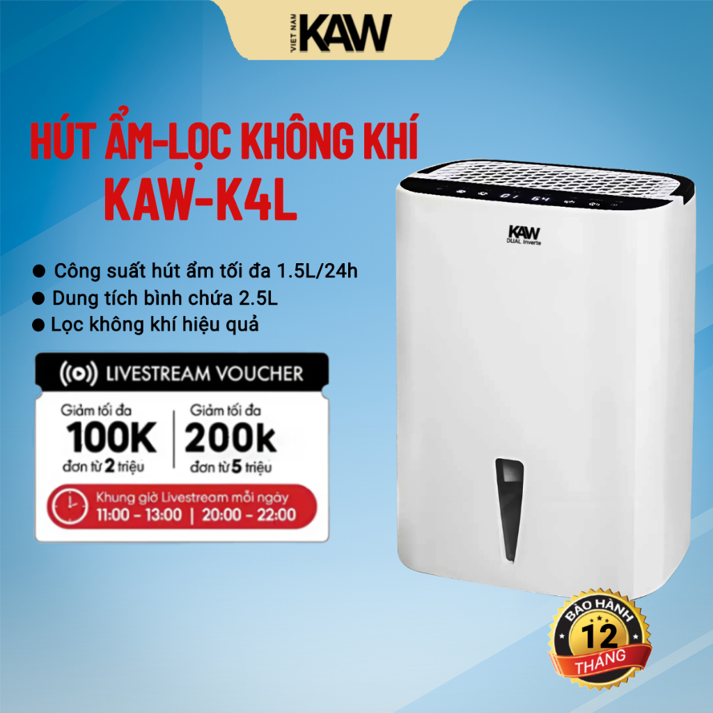 M&aacute;y H&uacute;t Ẩm Lọc Kh&ocirc;ng Kh&iacute; KAW K4L, C&ocirc;ng Suất Cao, H&uacute;t Ẩm Tủ Quần &Aacute;o, Văn Ph&ograve;ng, Nh&agrave; Cửa Hot