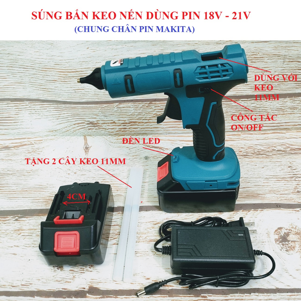 SV S&uacute;ng bắn keo nến 11mm d&ugrave;ng pin 18V - 21V (chung ch&acirc;n pin Makita) Hot
