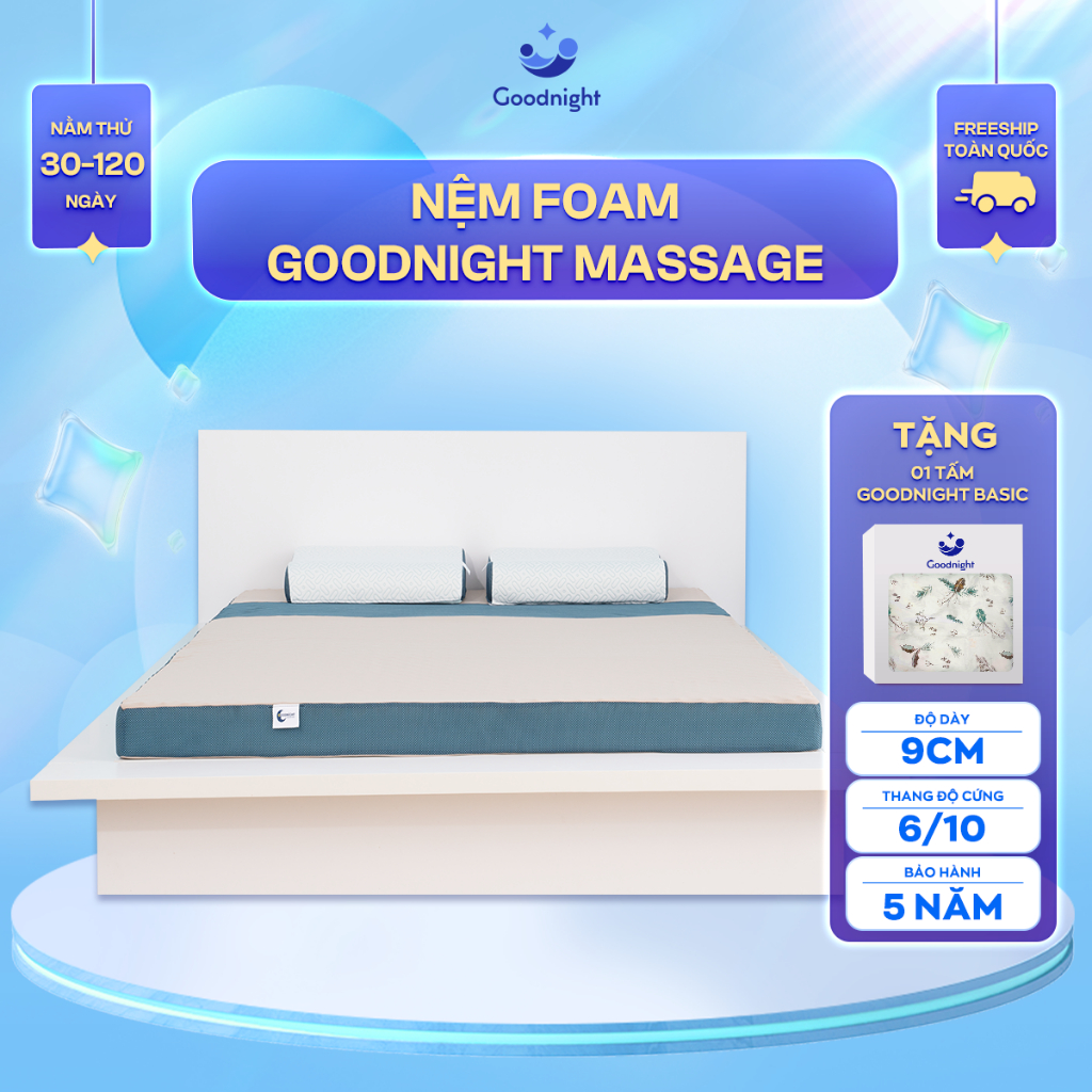 Nệm foam Goodnight Massage b&aacute;n chạy Việt Nam 9cm Cấu tr&uacute;c lượn s&oacute;ng duy tr&igrave; tư thế cột sống Hot 