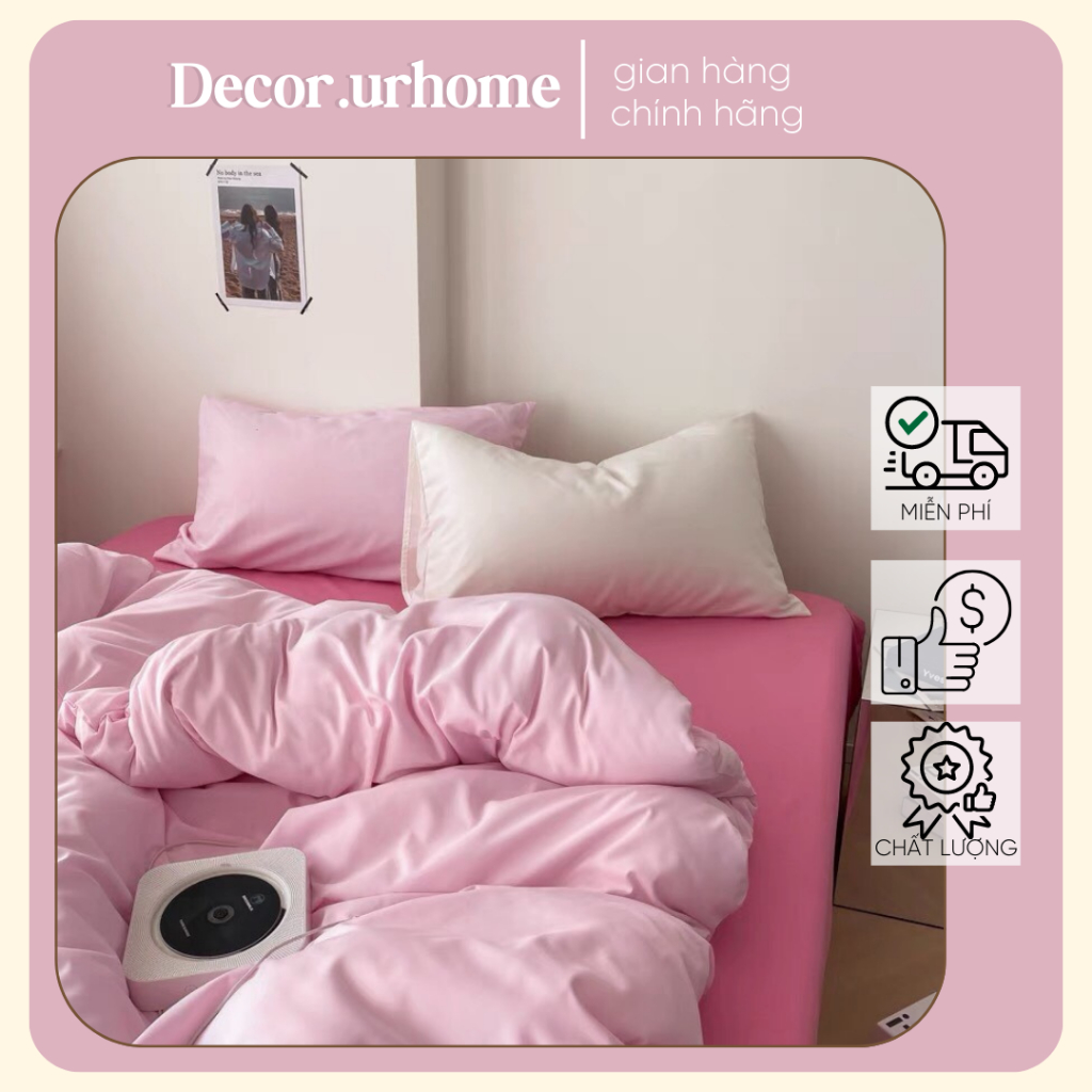 Bộ 4 m&oacute;n ga gối tici t&iacute;m hồng m&aacute;t mẻ xinh xắn pastel Hot