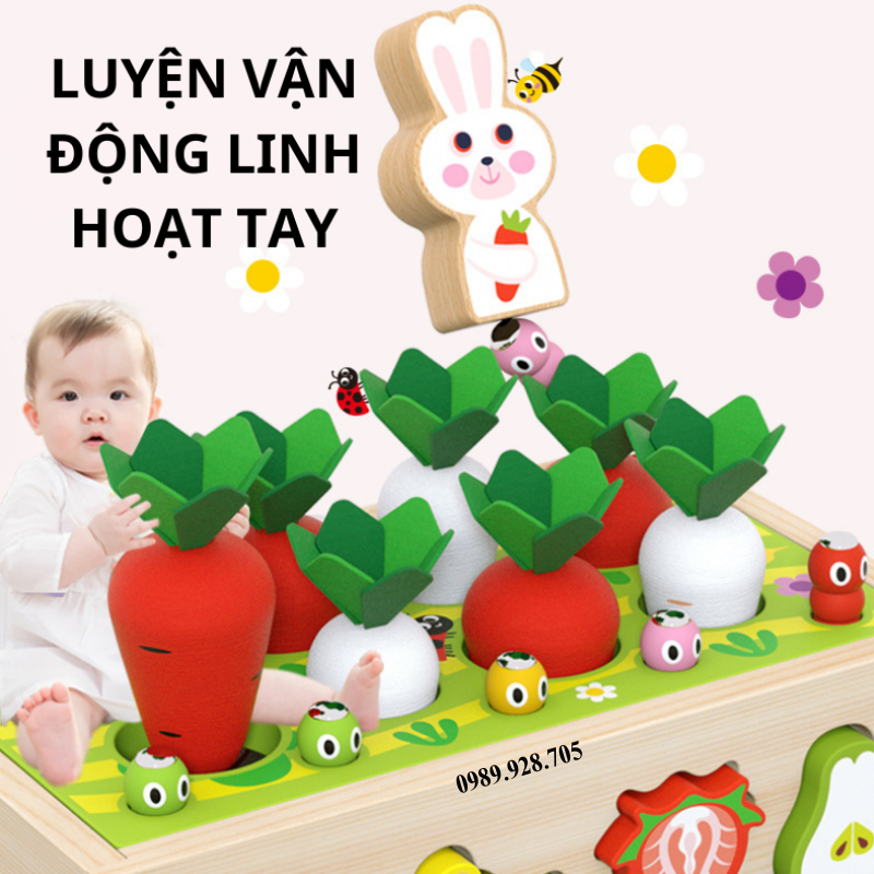 Đồ Chơi Thả H&igrave;nh Khối Bằng Gỗ Đồ Chơi Th&ocirc;ng Minh C&oacute; Xe K&eacute;o, Thả H&igrave;nh Nhổ C&agrave; Rốt Gi&aacute;o Cụ