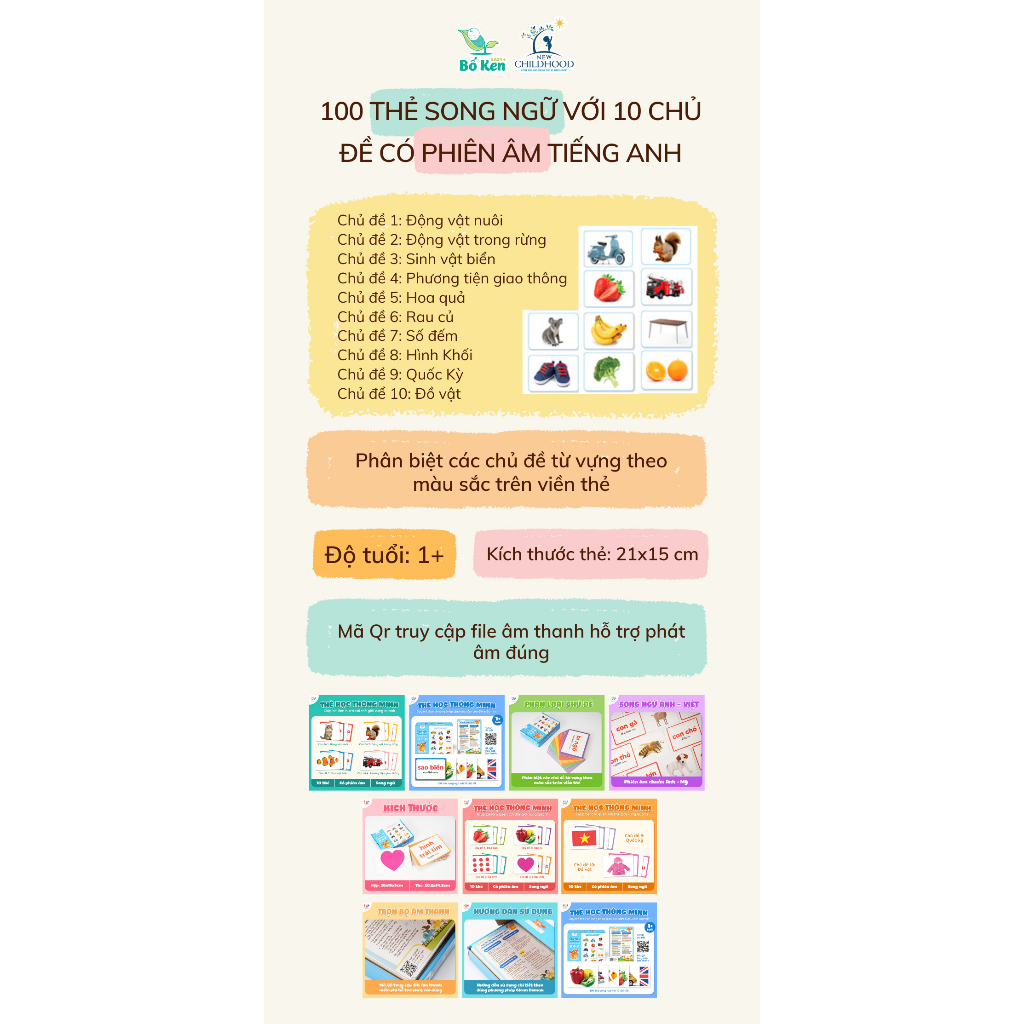 Bộ Thẻ Học Glenn Doman - Thương hiệu LALALA BABY Song ngữ Anh Việt - Thế Giới Xung Quanh 100 thẻ Hot