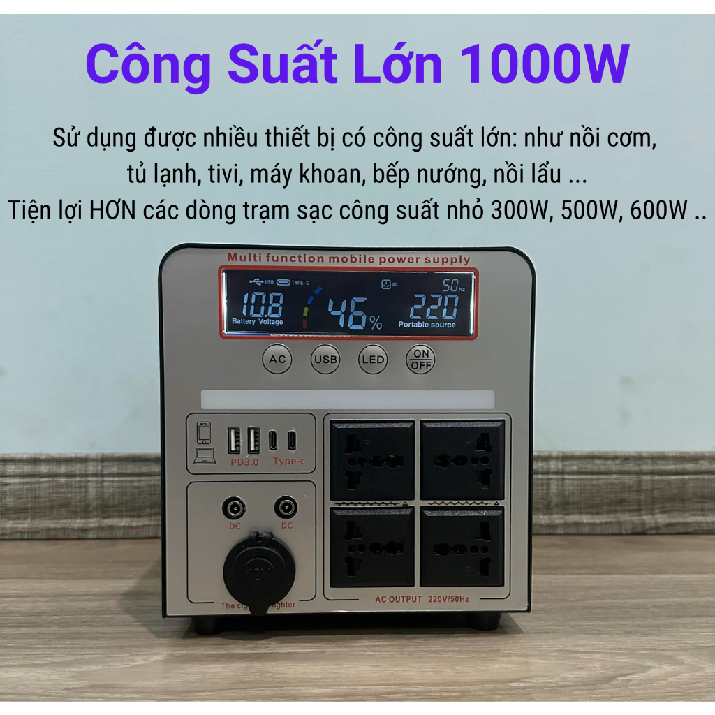 Trạm Ph&aacute;t Điện 220V - Trạm Sạc Dự Ph&ograve;ng C&ocirc;ng Suất Lớn - Lưu Điện - T&iacute;ch Điện - Di Động (c&oacute; thể sạc năng lượng mặt trời)
