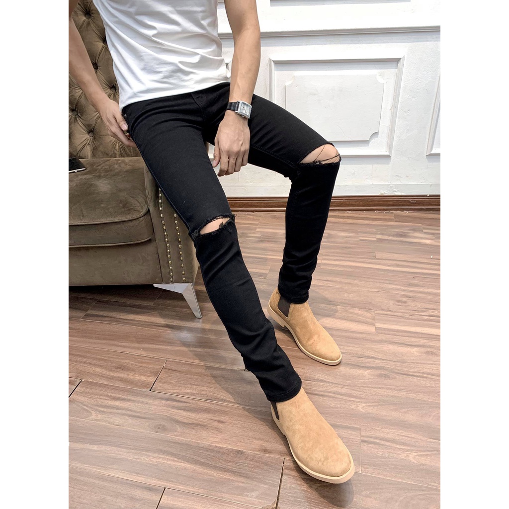 Quần Jean Nam Đen Xước Nhẹ D&aacute;ng Vừa Kiểu D&aacute;ng Trẻ Trung Hot