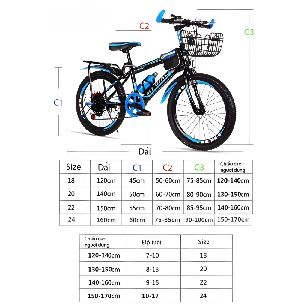 Xe đạp thể thao, địa h&igrave;nh trẻ em cao cấp 20/22/24 inch (7-15 tuổi) TẶNG K&Egrave;M CHẮN B&Ugrave;N V&Agrave; G&Aacute;C BA GA