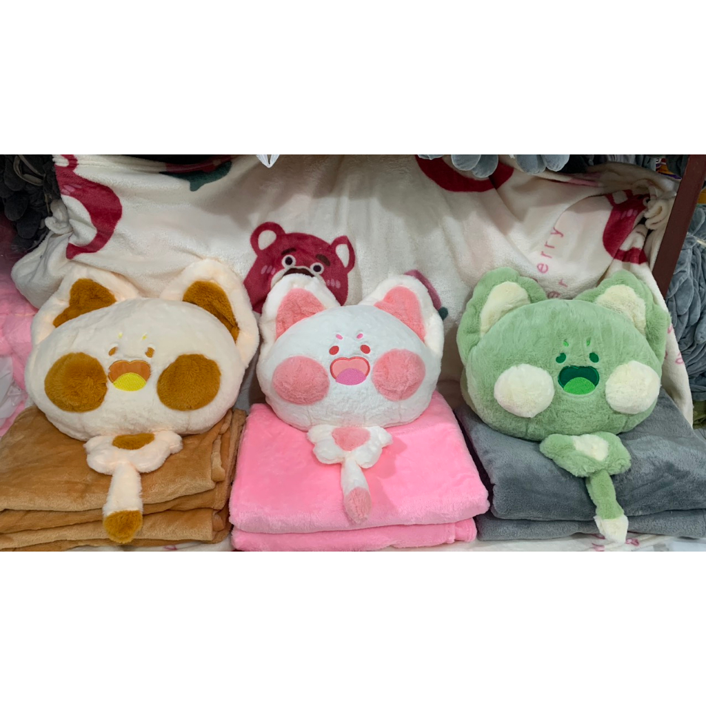 Bộ Gối &Ocirc;m K&egrave;m Chăn M&egrave;o Dudu tr&ograve;n Ghome Hot