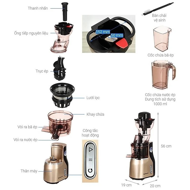 M&aacute;y &Eacute;p Chậm Bluestone SJB-6568, C&ocirc;ng Suất 250w Cao Cấp