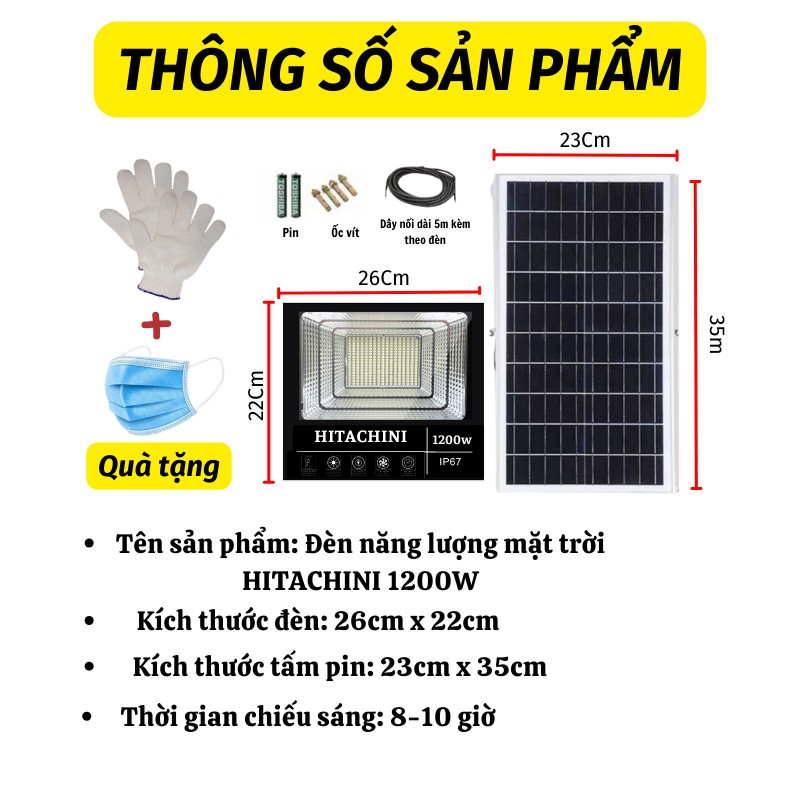 Đ&egrave;n Led Năng Lượng Mặt Trời 1200W Tiết Kiệm Điện Chống Nước Tốt  Si&ecirc;u Hot
