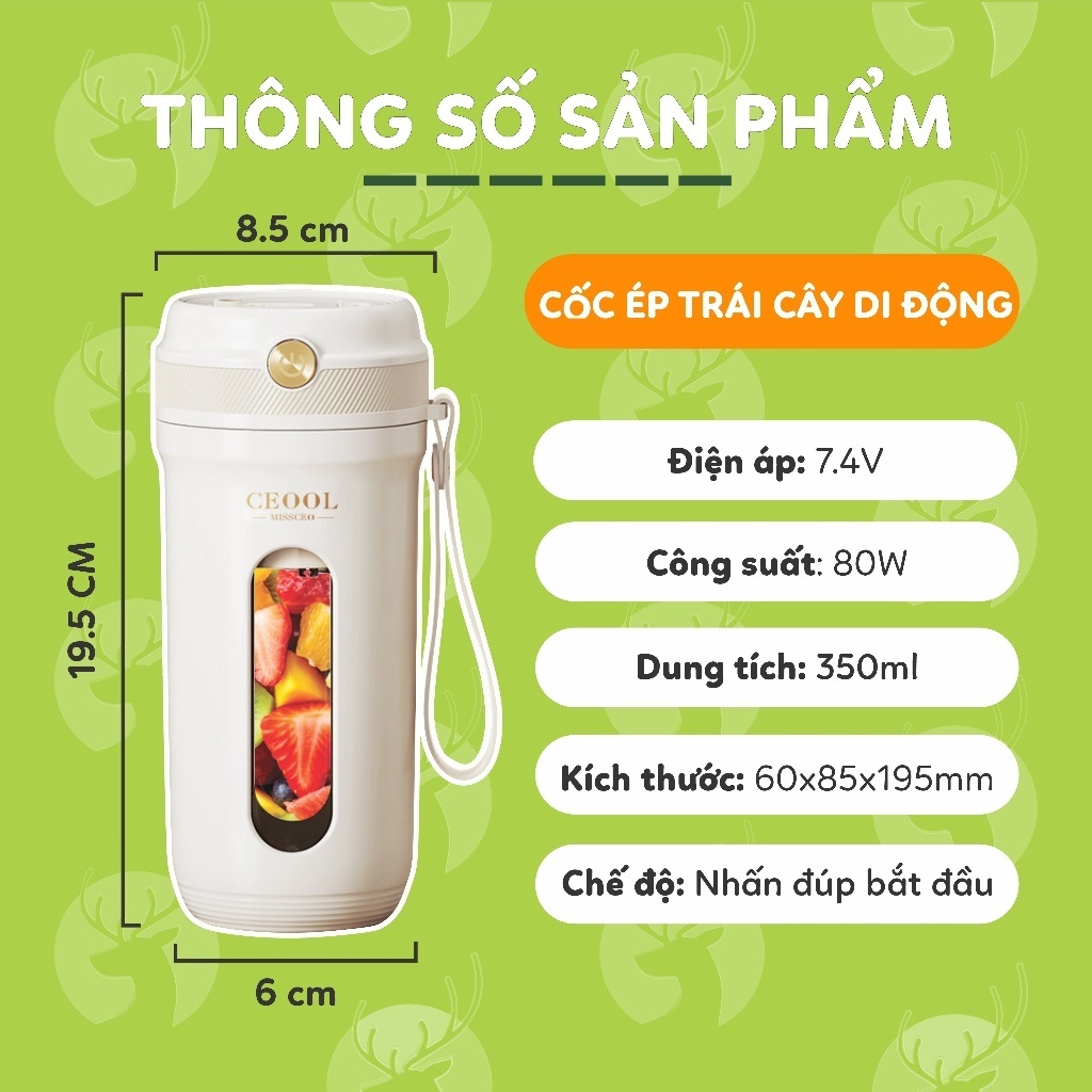 Máy Xay Sinh Tố Cầm Tay ESTELLE Z03 Sạc Pin Tích Điện 10 Lưỡi Dao Xay Dung Tích 350ml Công Suất 80W HOT