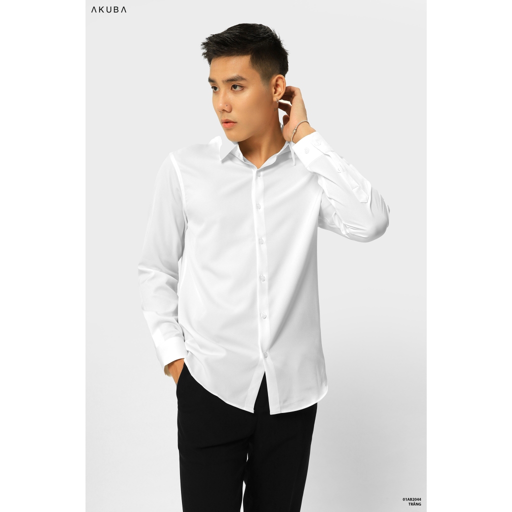&Aacute;o sơ mi trắng nam tay d&agrave;i đi học, đi l&agrave;m, vải lụa kh&ocirc;ng nhăn, thấm h&uacute;t mồ h&ocirc;i tốt 
