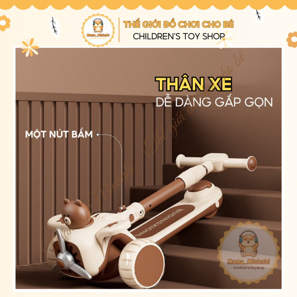 Xe scooter cho b&eacute; trượt v&agrave; ch&ograve;i ch&acirc;n trẻ em c&oacute; ghế ngồi 3 in 1 gấp gọn c&oacute; nhạc đ&egrave;n HOT